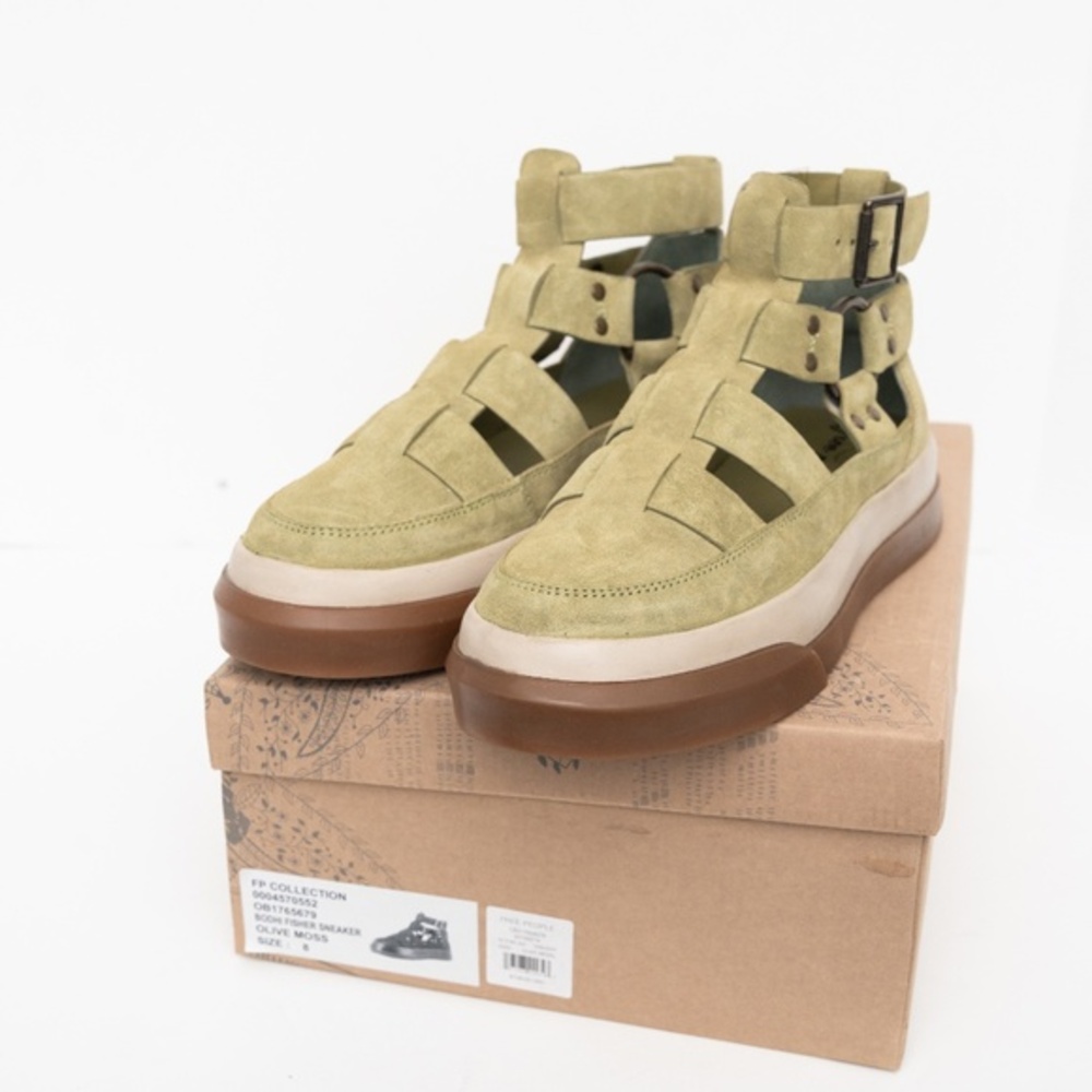 Free People Olive Green Suede Platform Sneakers